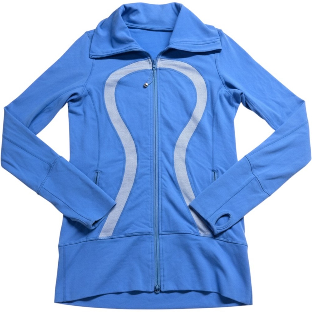 Lululemon In Stride Jacket Blue White Stripe Logo Full Zip Size 6 Running